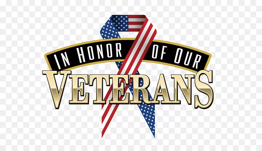Text "In Honor of Our Veterans" with a red white & blue ribbon